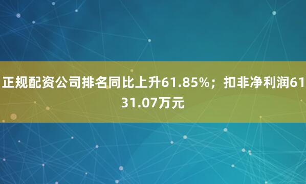 正规配资公司排名同比上升61.85%；扣非净利润6131.07万元